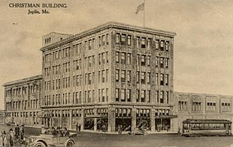 A postcard drawing of the Christman Dry Goods Company as it appeared at the time it was built in 1917. Christman Building 1917.jpg