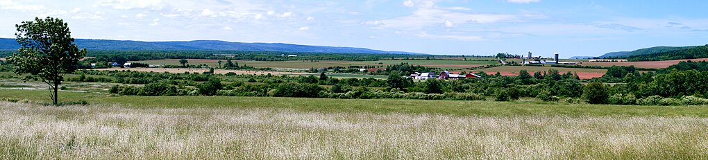 Central Valley. Looking west southwest across the expansive farms in Clarence, Annapolis Valley, Nova Scotia