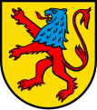 Steigender roter Löwe mit blauem Kopf (Reinach AG)