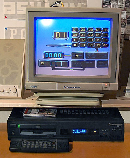 Commodore CDTV setup with 1084 monitor displaying the CDTV's audio CD player facility.