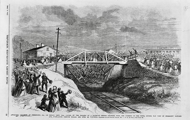 "Appalling calamity at Johnstown, Pa., on Friday, Sept. 14th, caused by the falling of a railroad bridge crowded with the citizens of the town, during