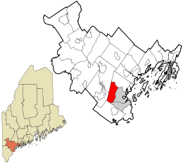 Localização no condado de Cumberland e no estado do Maine.