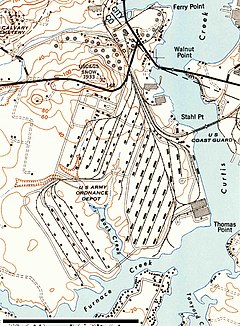 Curtis Bay Depot in 1946, showing its original extent Curtis Bay Depot MD Curtis Bay 461403 1946 24000.jpg