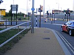 Thumbnail for File:Cyclist fatality scene. Eastway,outside the Olympic Park. Lights controlling traffic exiting Eastway eastbound carriageway. (7712775538).jpg