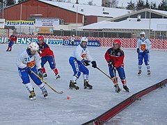 A bandy international competition between Finland and Norway in the 2004 Women's Bandy World Championship in Lappeenranta Damebandy.jpg