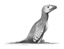Birdlike illustration of feathered Deinonychus by John Conway, 2006 Deinonychus-antirrhopus jconway.jpg