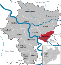Läget för staden Dinslaken i Kreis Wesel