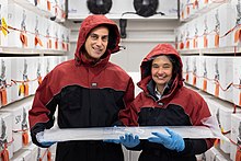 Dr Richard Levy and Dr Nancy Bertler, members of the 2019 Prime Minister's Science Prize winning team, holding an ice core Dr Richard Levy and Dr Nancy Bertler members of the 2019 Prime Minister's Science Prize winning team.jpg