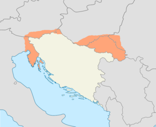 Estado SHS (amarillo) y sus reclamos territoriales (naranja)