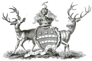 Coat of arms of the Earls Bathurst, from: the English Peerage, Charles Catton, 1790 Earl Bathurst coa.png