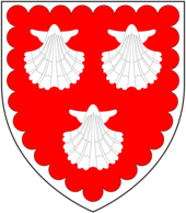 Arms of Erle: Gules, three escallops argent a bordure engrailed of the last ErleArms.png