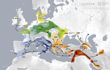 Map showing the expansion of Neolithic farming across Europe from the 10th to 4th millennia BC