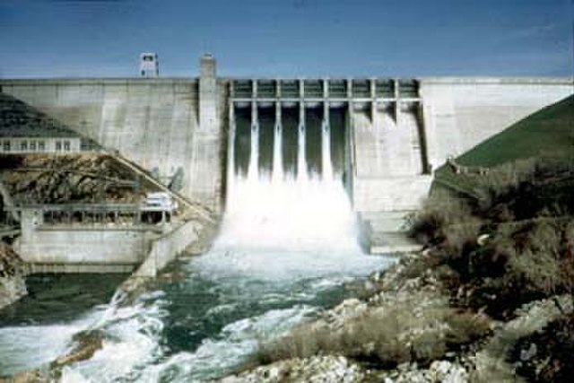 Folsom Dam spilling during a flood