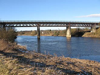 Westburn Viaduct (also known as Carmyle Viaduct), over the River Clyde, disused and blocked off Former Carmyle Railway Viaduct (geograph 1687559).jpg