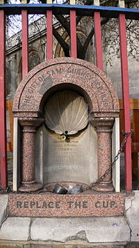 Drinking fountain outside St Sepulchres Church, Snow Hill Fountain Snow Hill Samuel Gurney..jpg