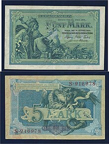Germany 5 Mark 1904 Art Nouveau Banknote, designed by Alexander Zick