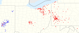 GetGo locations footprint as of January 2021. (Former Ricker's in blue) GetGo20-01.png