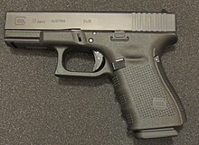 The Glock 19, a pistol chambered in 9x19mm Parabellum Glock 19 Gen 4 pistol.JPG