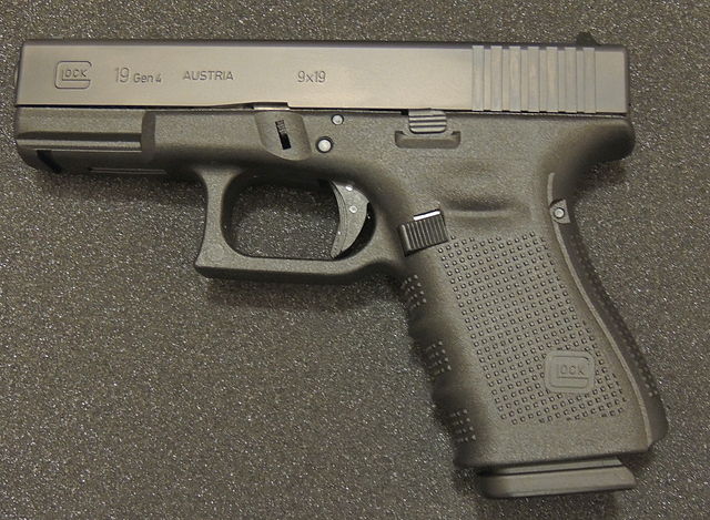 The Glock 19, a pistol chambered in 9×19mm Parabellum