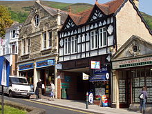 Detail of buildings and shops in Church Street, Great Malvern