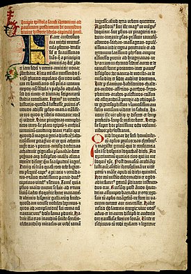 Gutenberg İncilini açan Jerome'un Mektubu, Vulgate'in ilk basılı baskısıdır.  Austin'deki Texas Üniversitesi Harry Ransom Center koleksiyonundan