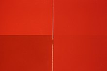 Two red pigments are used to coat two vertical panels, both black at the bottom and white at the top. The paint on the right panel has higher hiding, making the black and white grounds almost indistinguishable. Hiding Power.jpg