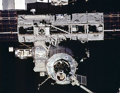 The S0 truss (above) from STS-110 April 17, 2002