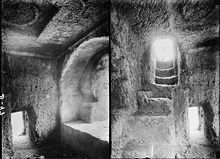 Two views of the burial chamber inside the so-called Tomb of Absalom in the Valley of Jehoshaphat, Jerusalem, which has no connection to biblical Absalom. InsideAbsalom'sPillar.jpg