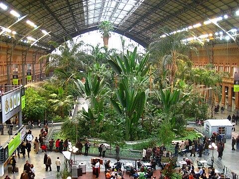 Madrid Atocha railway station, in the city of Madrid, is the biggest train station in Spain.