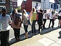 Students demonstrating outside County Hall in Newport, Isle of Wight just before the "Student Rider" enabling students to travel anywhere on the island for £1.20 was axed by the Isle of Wight Council.