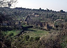 The ruins of the monastery at Isova in 1993 Isova Notre Dame and St Nicolas from SE.jpg