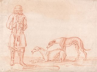 A Huntsman Holding a Dead Hare, with Two Greyhounds Looking On