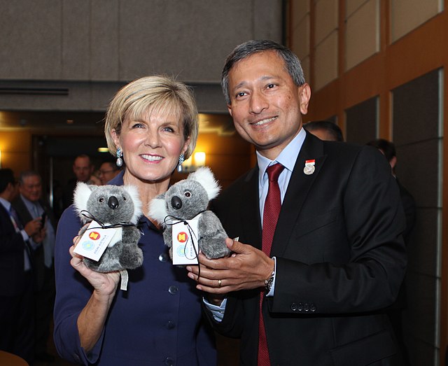 Balakrishnan with Australia's Minister for Foreign Affairs Julie Bishop in 2017