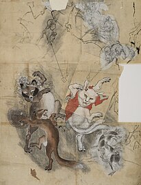 Frolicking Animals, Nekomata and Tanuki Badger