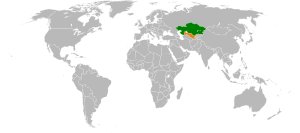 Mapa indicando localização da Cazaquistão e da Uzbequistão.