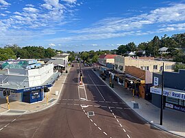 View of a street lined with commercial buildings