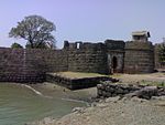 Kolaba Fort Containing i) Sarja Kot, ii) The North Causeway, iii) The Manik Chawda, iv) The South causeway, v) The Talghar, vi) The Padmawati Shrine, vii) The Temple of Gulbai or Mahishasuri, viii) The Shrine of Bhawani, ix) The Nanisahib's Palace, x) The Thorla wada, xi) The Reservoir Apsaras, xii) The Temple of Ganpati-Panchyatan, xiii) The Temple of Mahadeo, xiv) The Shrine of Maruti, xv) The Temple of Kanoba, xvi) The Shrine of Yeshvantdari, xvii) The Tomb of a Mahomedan saint, xviii) The Temple of Bapdeo Kolaba-Fort1.jpg