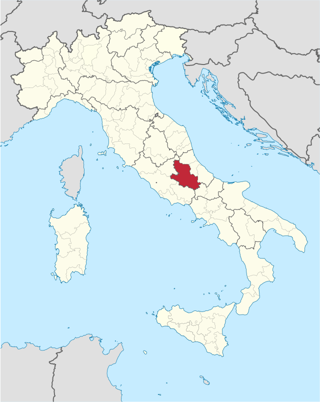 Karta över Italien med Provincia di L'Aquila markerat