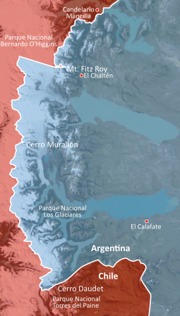 Límite del Campo de hielo Patagónico Sur mostrado en la cartografía oficial chilena. Se muestra el límite acordado en el acuerdo de 1998 y se especifica el área pendiente.