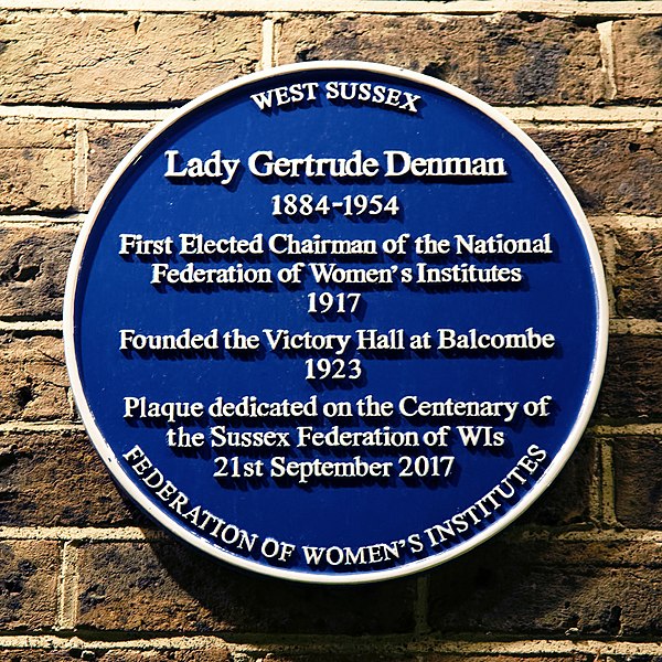 File:Lady Gertrude Denman plaque at Victory Hall, Balcombe, West Sussex, England.jpg