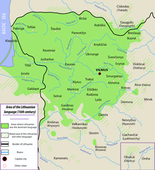 Area sa Lithuanian nga pinulongan sa ika-16 nga siglo