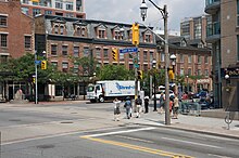 The intersection of Front Street and Jarvis Street in the neighbourhood of St. Lawrence. Front Street was one of the original streets of the Town of York. Lower Jarvis at Front.jpg