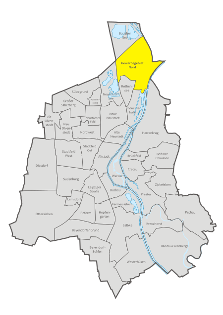 Magdeburg, administrative districts, Gewerbegebiet Nord location