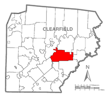 Clearfield megye, Pennsylvania térképe, kiemelve a Boggs Township-t