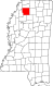 Harta statului Mississippi indicând comitatul Panola