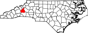 Harta statului North Carolina indicând comitatul McDowell