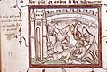 Hommes d'armes en plein massacre pendant les matines de Bruges (1302), enluminure du dernier quart du XIVe s.