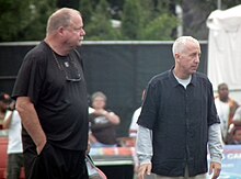 Lerner (right), along with general manager Mike Holmgren, observing a Cleveland Browns practice session (2012) Mike Holmgren and Randy Lerner.jpg