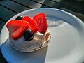 * Nomination A miniature Pavlova served as a dessert at the Google Fremont office in Seattle. --Grendelkhan 08:59, 17 March 2024 (UTC) * Decline  Comment very noisy. Not sure if that's fixable. --MB-one 09:56, 17 March 2024 (UTC)  Oppose Noise, CA, crop. --Palauenc05 22:03, 18 March 2024 (UTC)