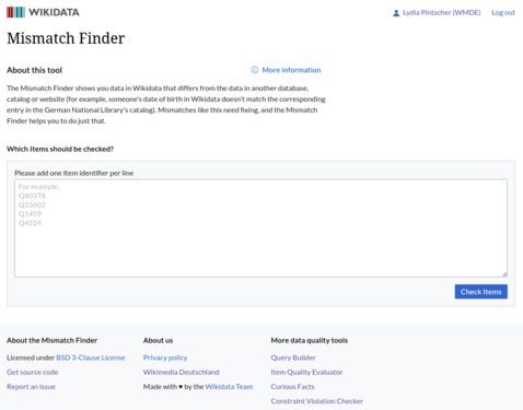 2. Start page of the Mismatch Finder tool (without IDs).